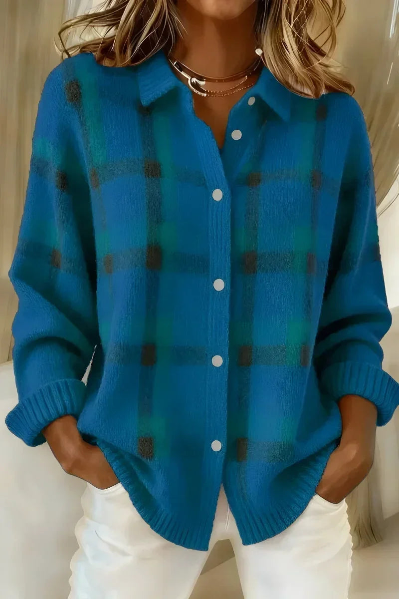 Kelsey | Cardigan a Quadri Spazzolato Blu