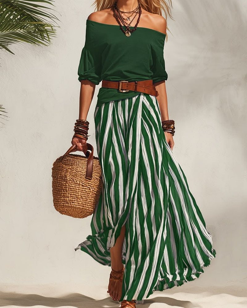 MADISON | Set Gonna Maxi a Righe con Top a Spalle Scoperte