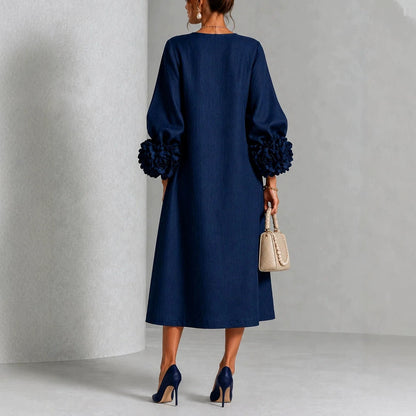 IVY | Abito Midi Floreale con Maniche a Canna di Rosa