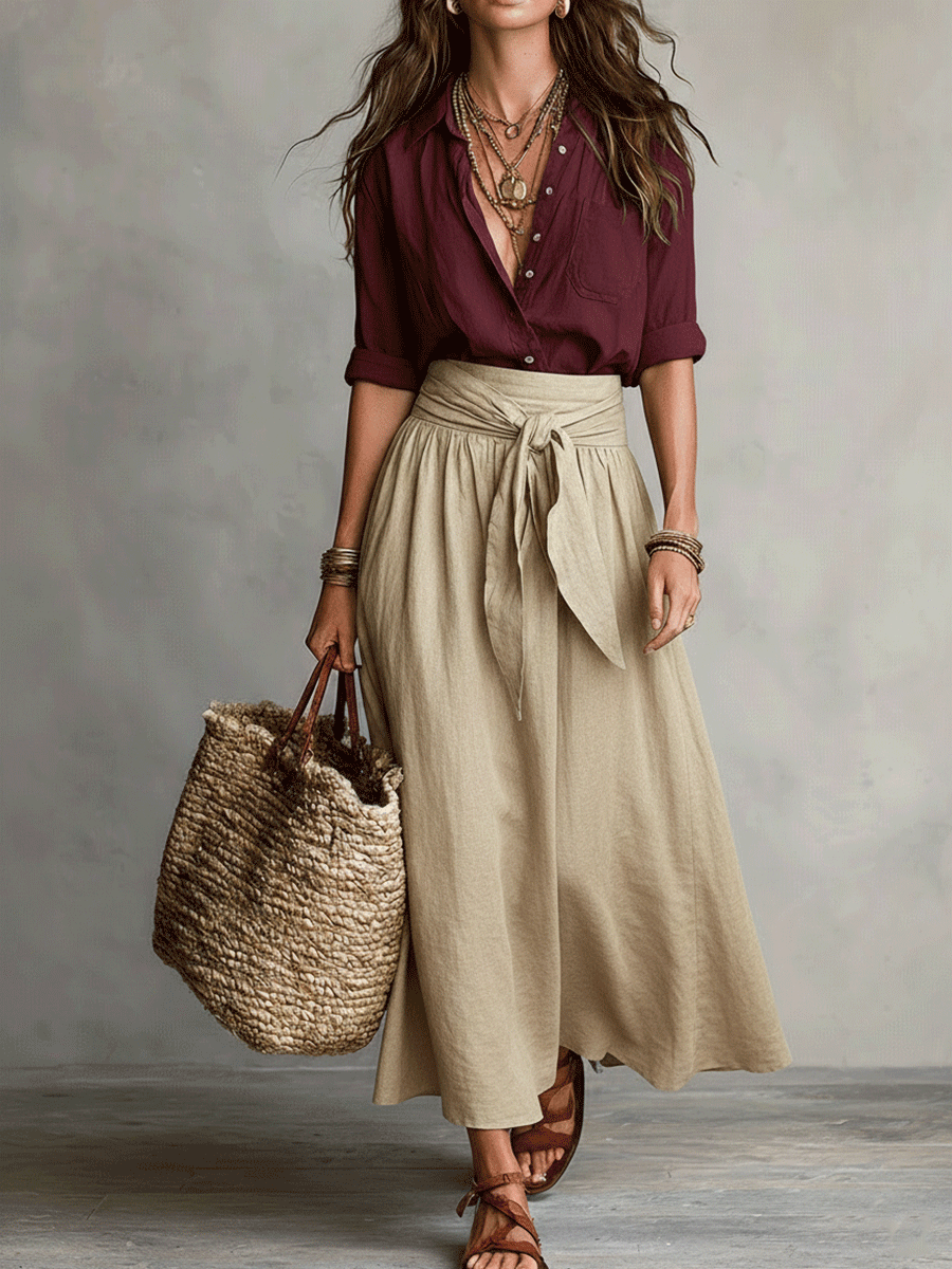 PALMIRA | Set Camicetta e Gonna Midi in Raso