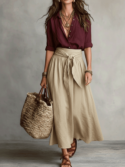 PALMIRA | Set Camicetta e Gonna Midi in Raso