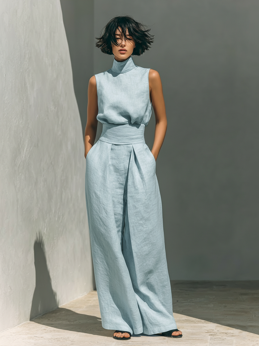 SERENA | Set Minimal con Top Senza Maniche e Pantaloni a Gamba Larga