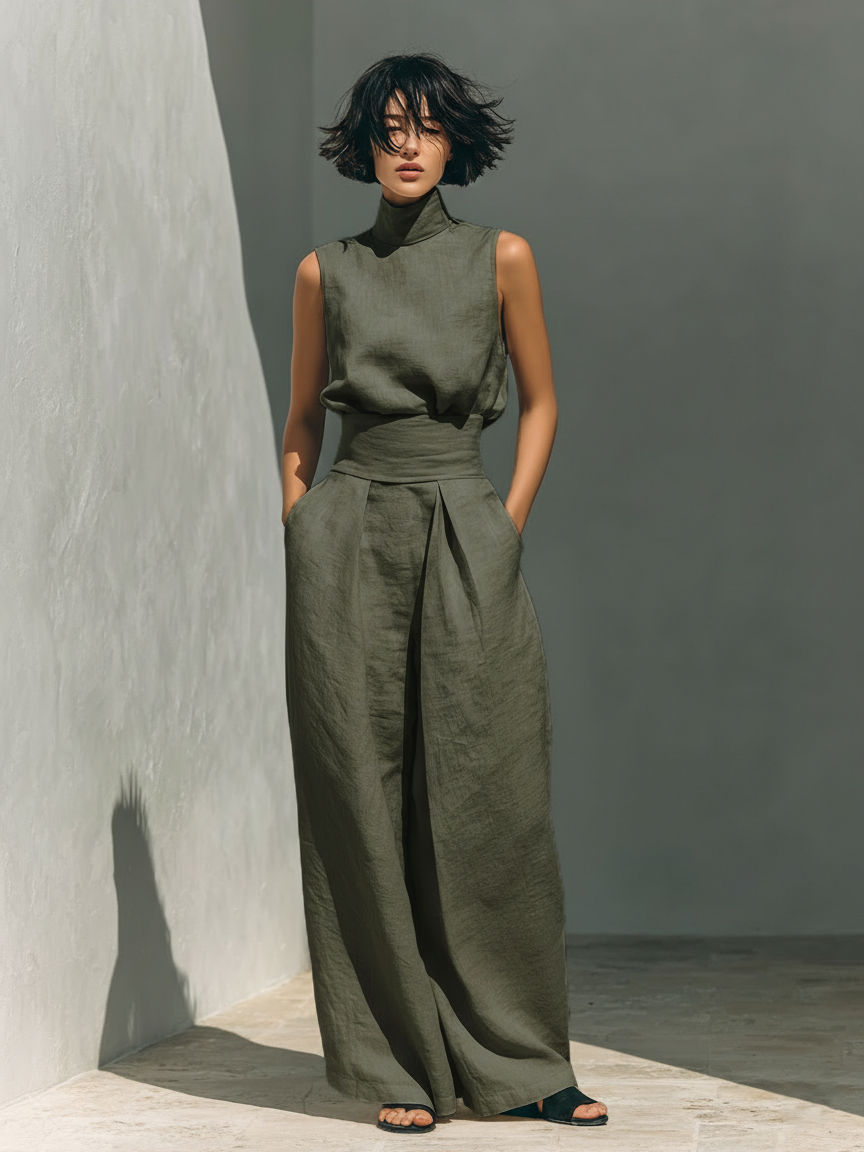 SERENA | Set Minimal con Top Senza Maniche e Pantaloni a Gamba Larga