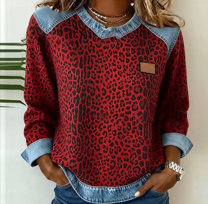 Hollyn | Maglione Leopardato con Collo in Denim