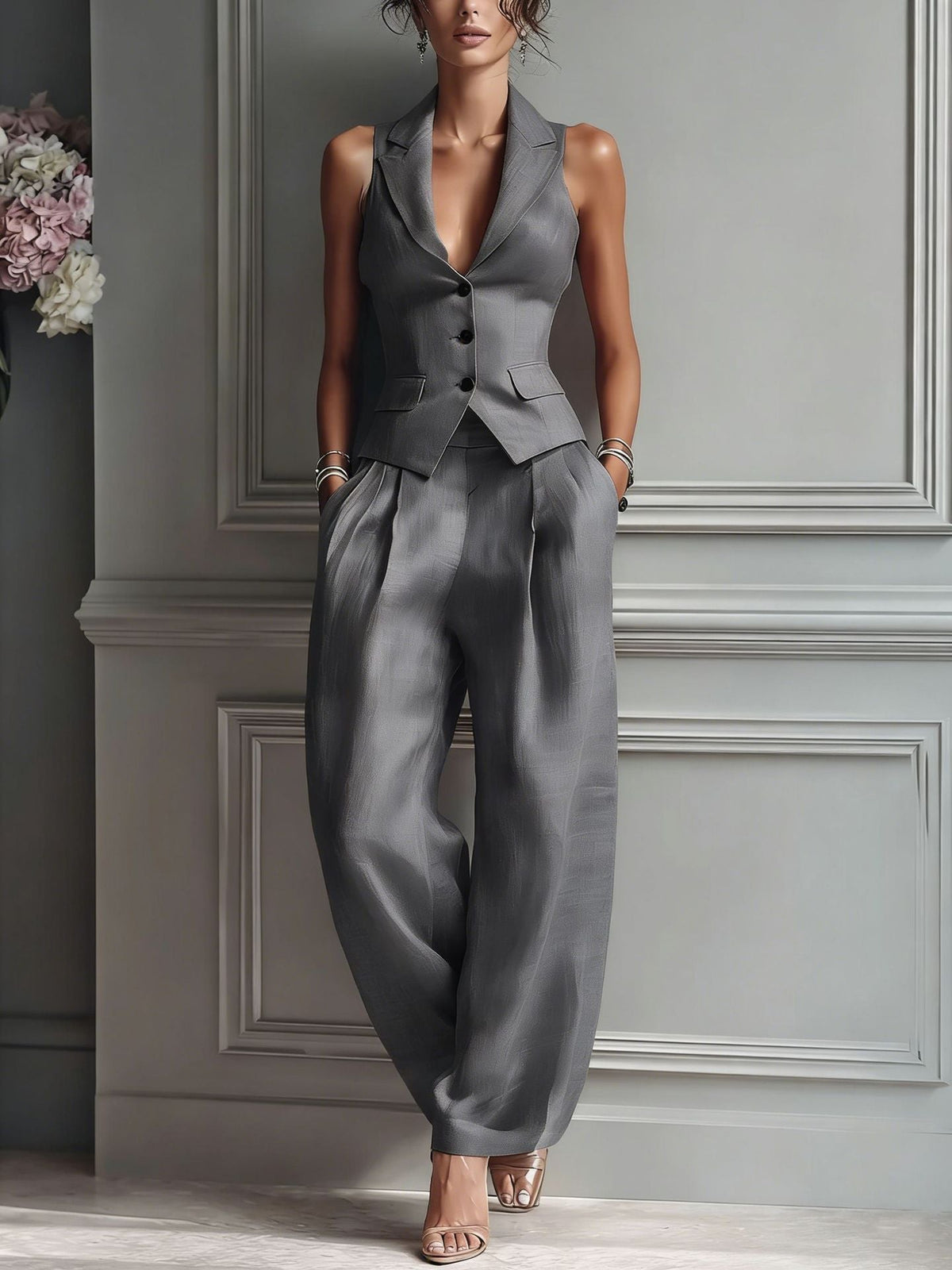 Rosina | Completo Gilet Sartoriale e Pantaloni a Gamba Larga