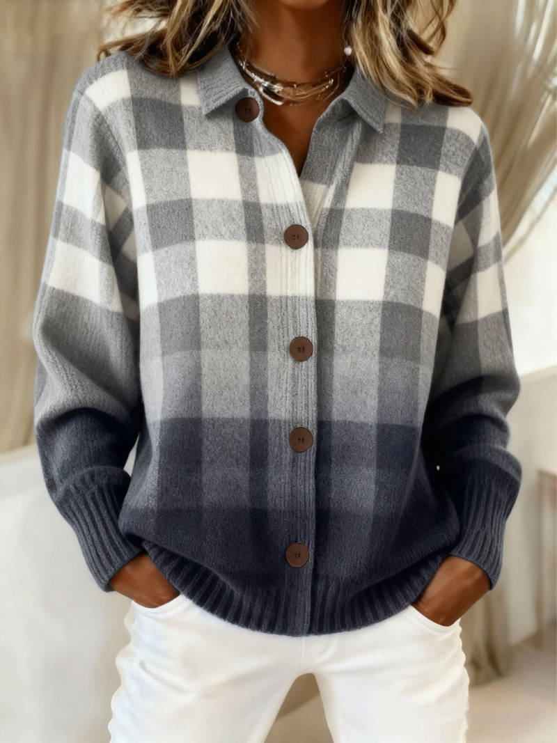 Agnes | Cardigan a Quadri Sfumato Grigio
