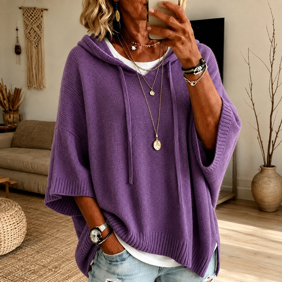 Elodie | Maglione a Poncho Viola