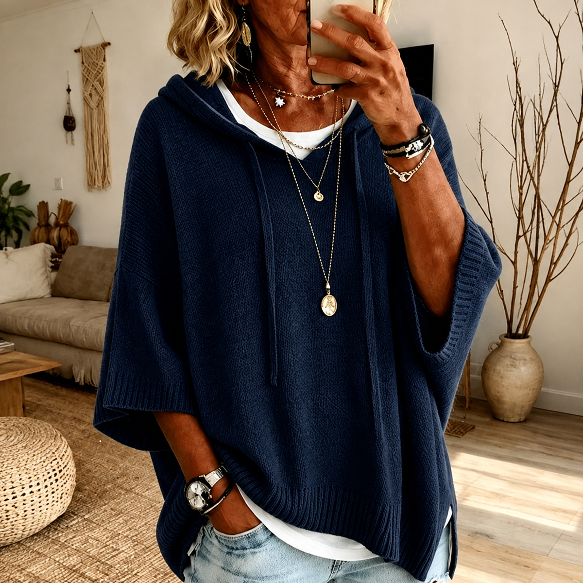 Juliette | Maglione a Poncho Blu Navy