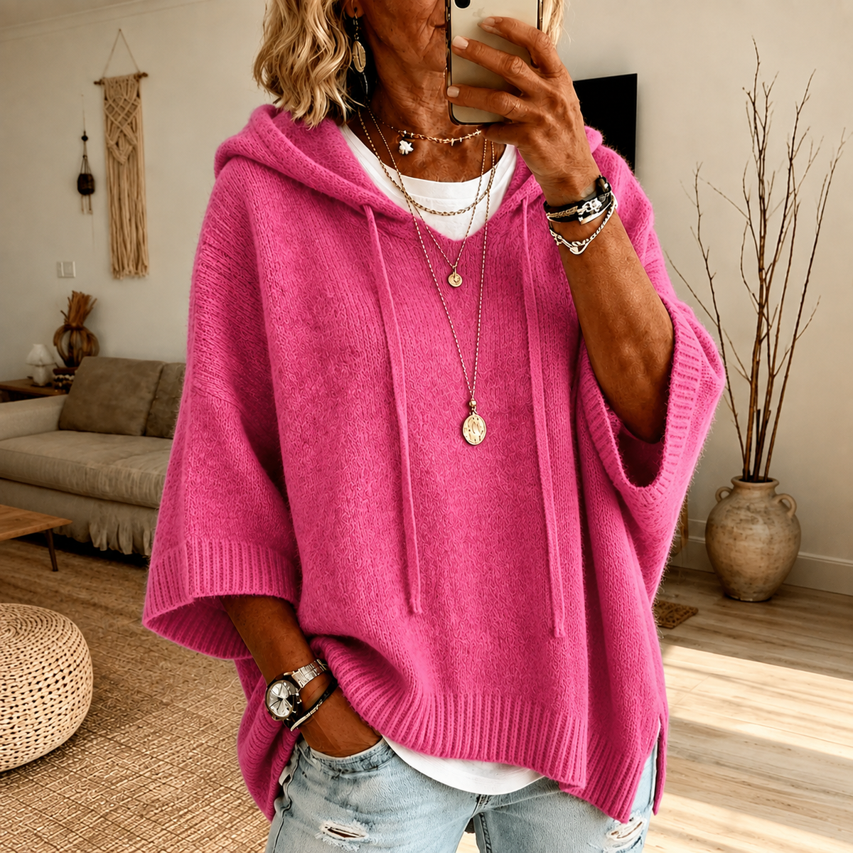 Chloe | Maglione a Poncho Rosa