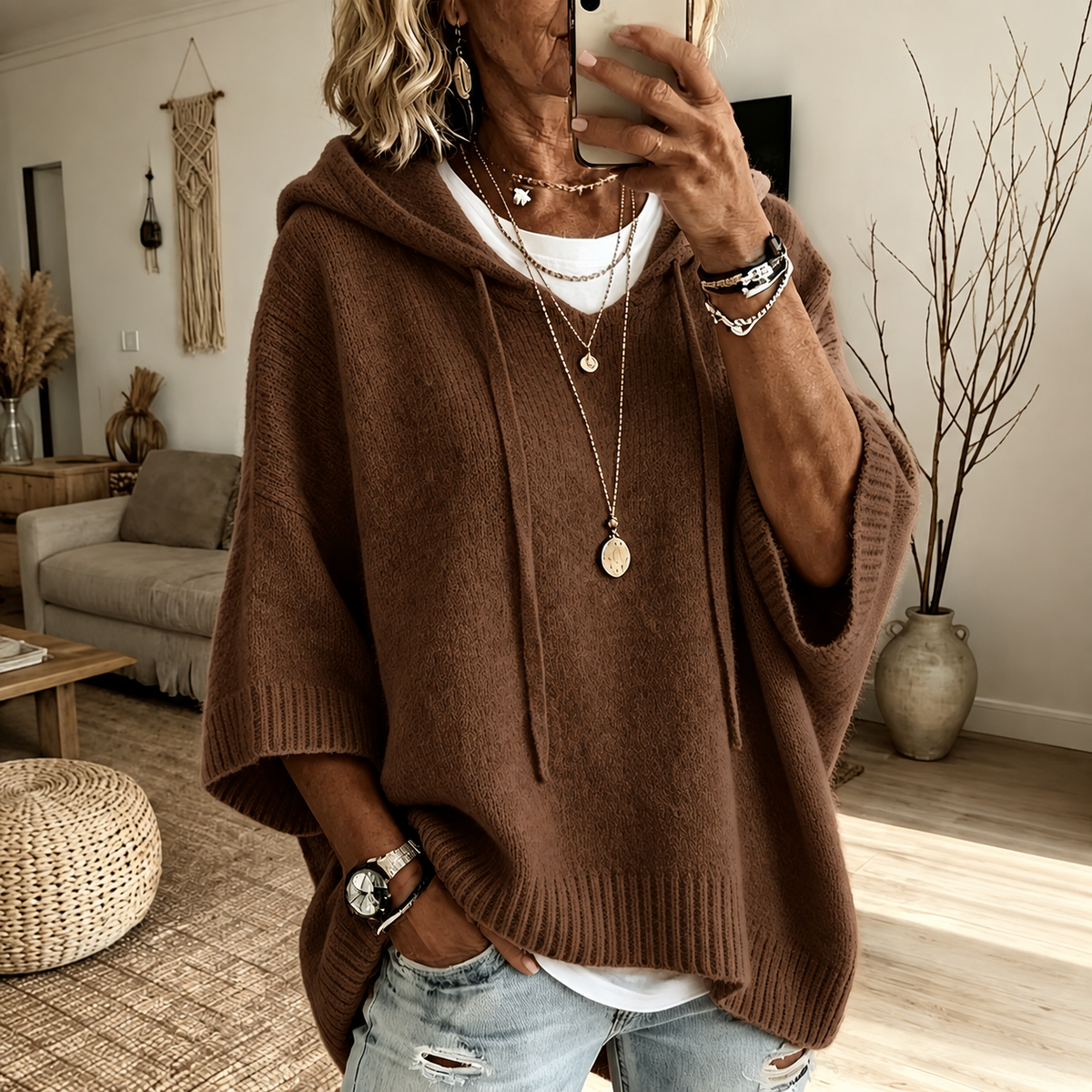 Louise | Maglione a Poncho Marrone