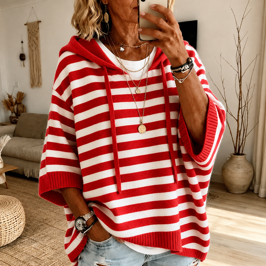 Charlotte | Maglione a Poncho a Righe Rosso