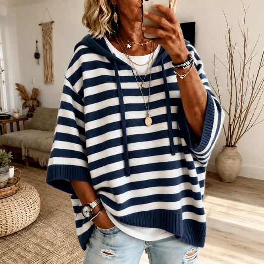 Marine | Maglione a Poncho a Righe Blu Navy