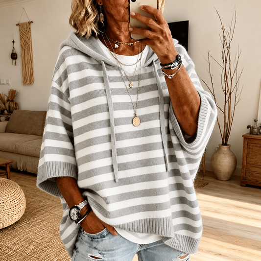 Celine | Maglione a Poncho a Righe Grigio