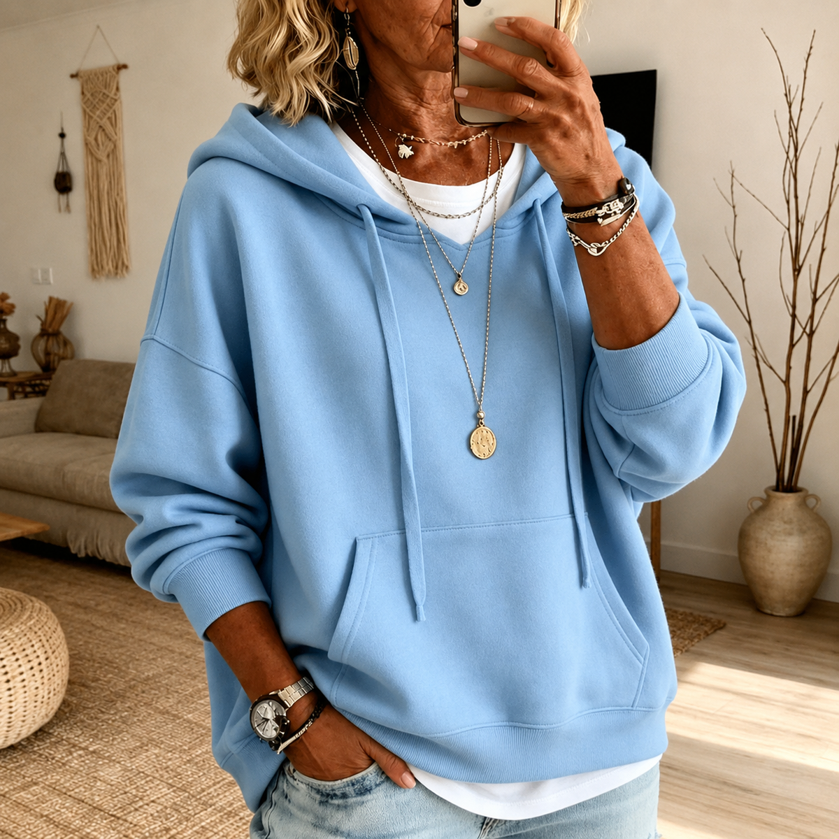 Ines | Felpa Oversize con Cappuccio Azzurra
