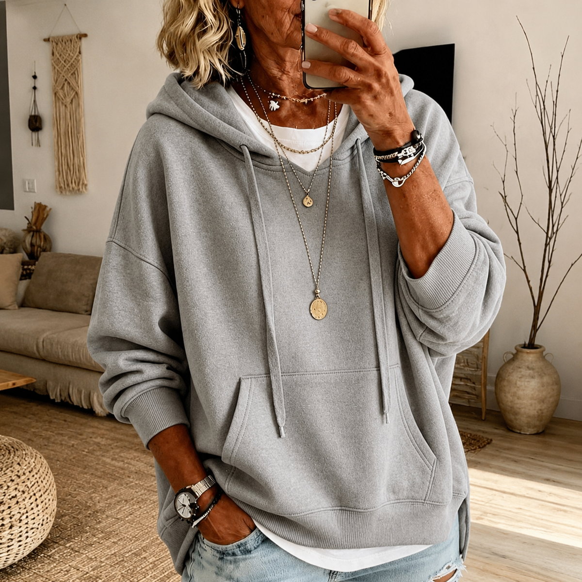 Elaijah | Felpa Oversize con Cappuccio Grigio Chiaro