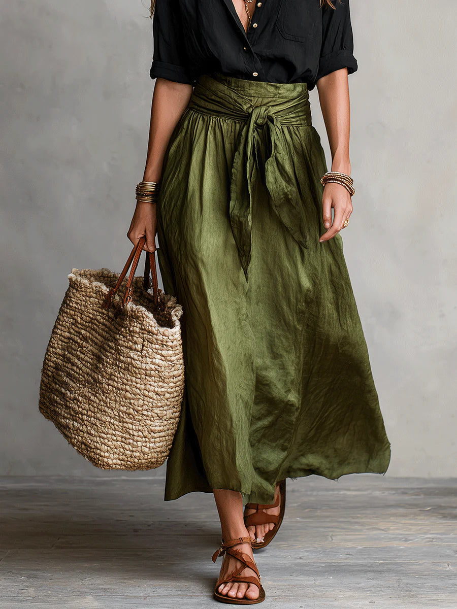 RIVER | Set Due Pezzi: Top Nero e Gonna Midi Verde Oliva