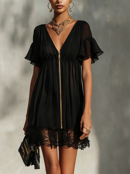 SANYA | Abito Mini in Pizzo con Zip Frontale