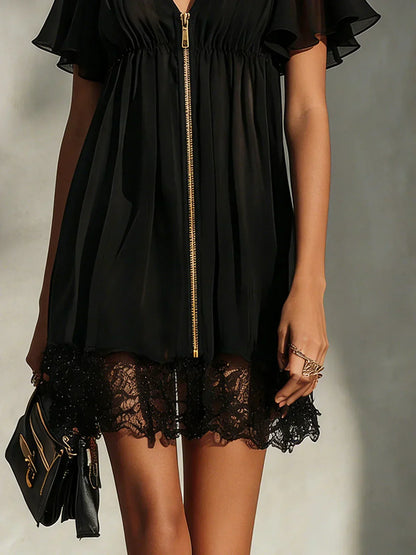 SANYA | Abito Mini in Pizzo con Zip Frontale