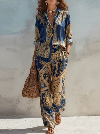 Dominique | Completo Camicia Barocca e Pantaloni a Gamba Larga