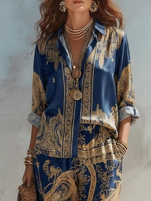 Dominique | Completo Camicia Barocca e Pantaloni a Gamba Larga