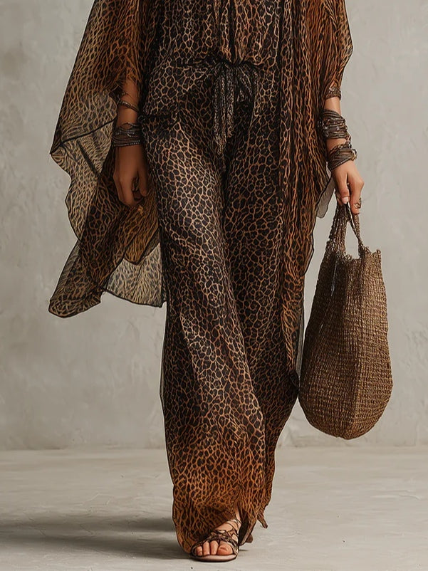 FERNANDA | Set Leopardato in Tre Pezzi con Cardigan in Chiffon