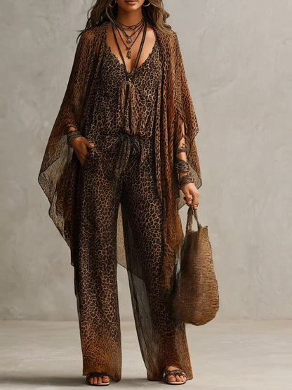 FERNANDA | Set Leopardato in Tre Pezzi con Cardigan in Chiffon