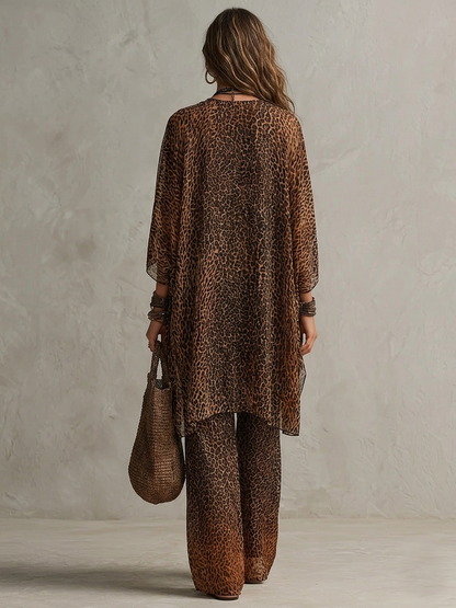 FERNANDA | Set Leopardato in Tre Pezzi con Cardigan in Chiffon