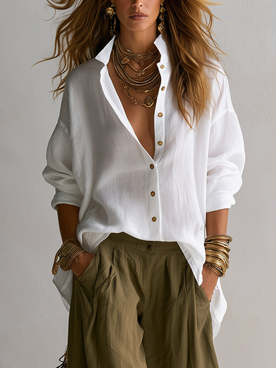 CRISTINA | Set Camicia Bianca e Pantaloni Lanterna a Gamba Larga