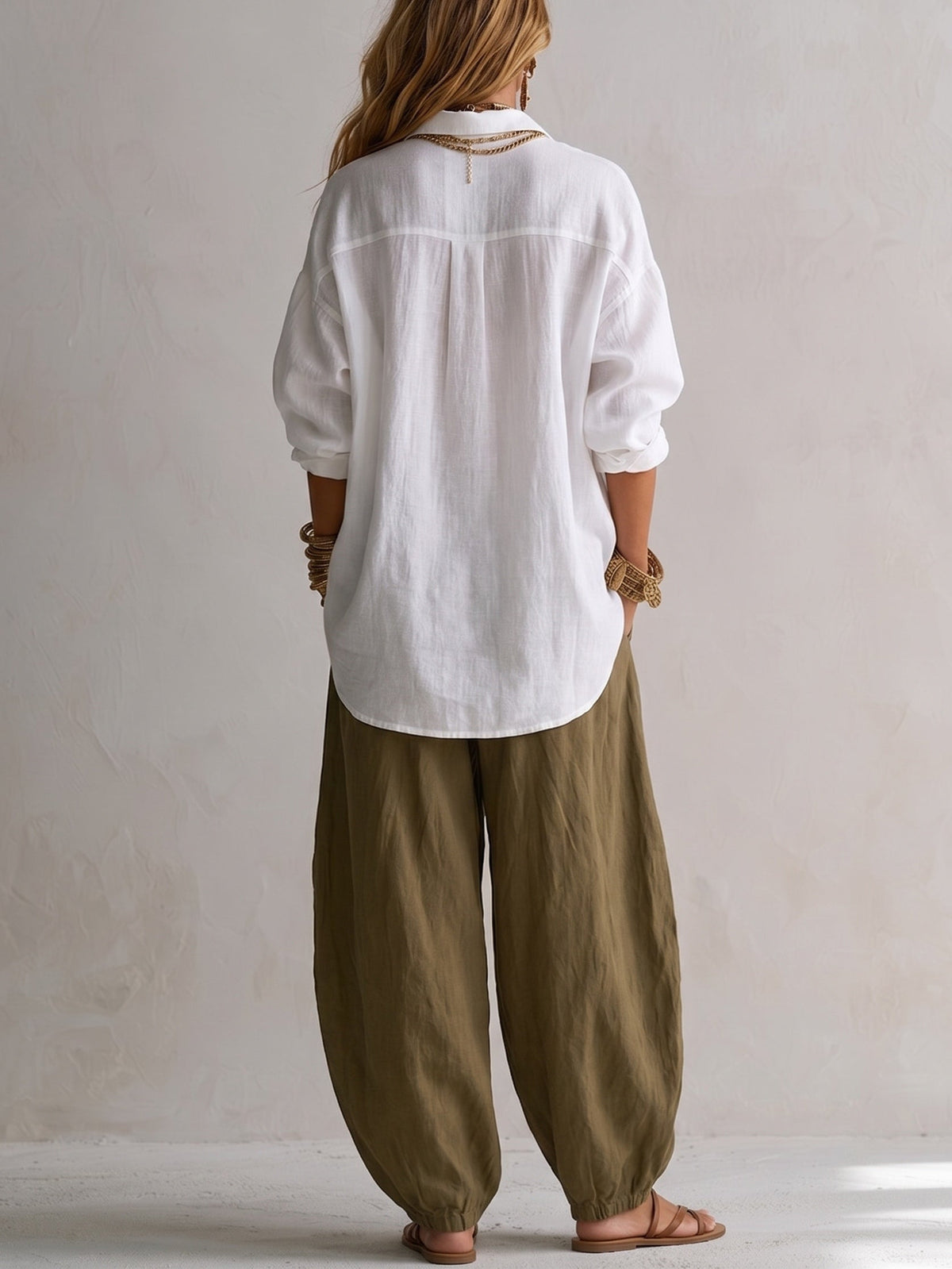 CRISTINA | Set Camicia Bianca e Pantaloni Lanterna a Gamba Larga