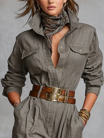 RAFFAELLA | Tuta Camicia in Misto Cotone-Lino