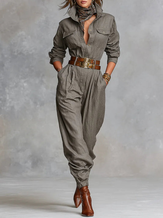 RAFFAELLA | Tuta Camicia in Misto Cotone-Lino