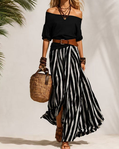 MADISON | Set Gonna Maxi a Righe con Top a Spalle Scoperte