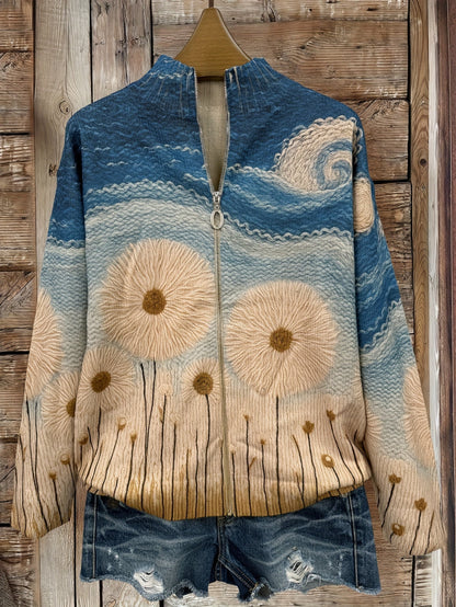 Yolanda | Cardigan Trapuntato con Zip a Prato di Tarassaco