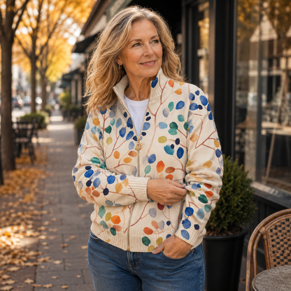 Imogene | Cardigan con Zip a Stampa Botanica