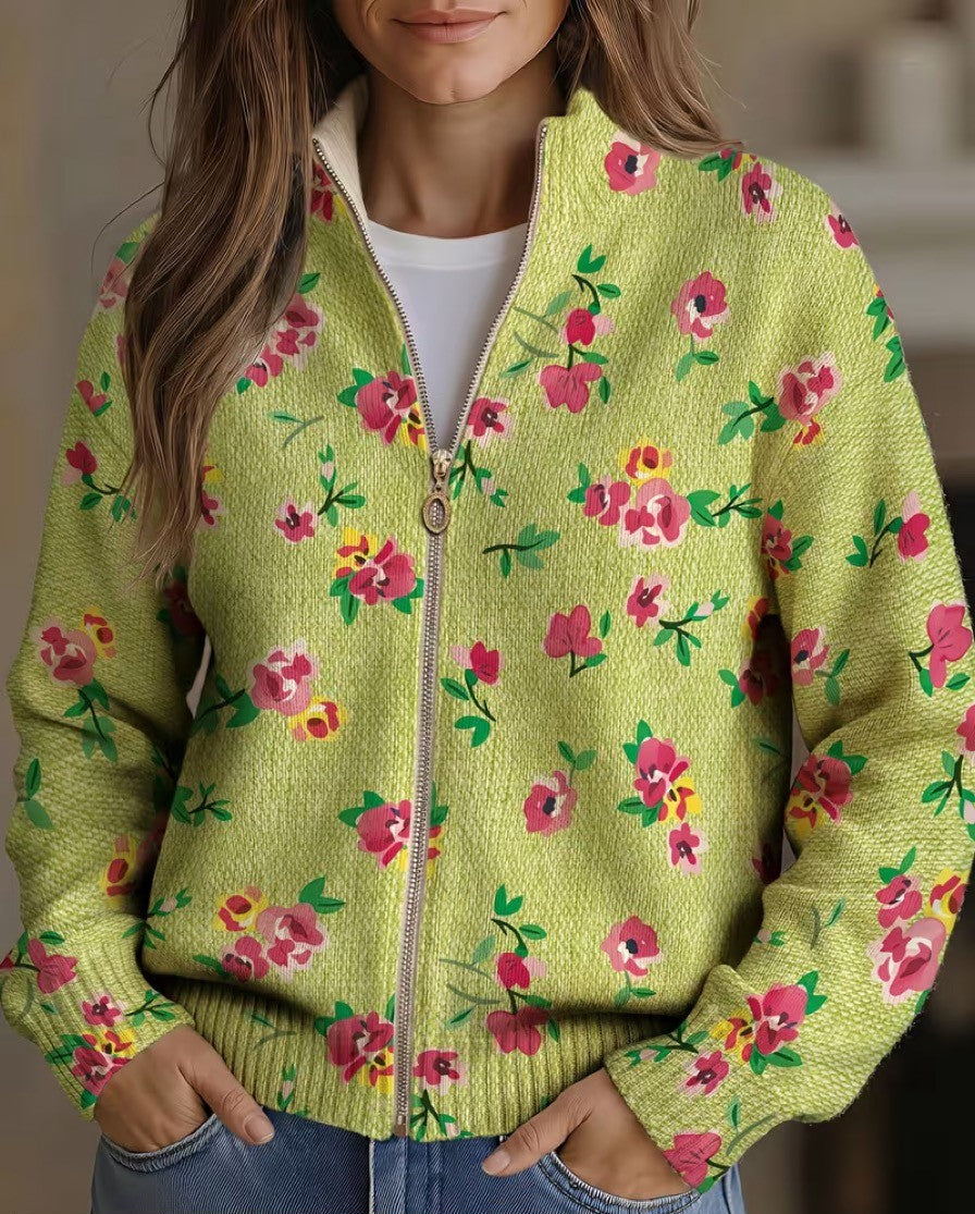 Constance | Cardigan con Zip Floreale Rosa e Lime