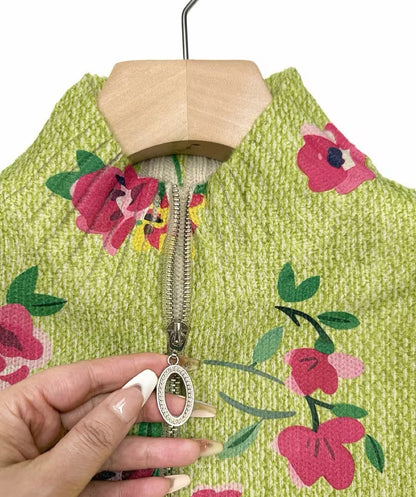Constance | Cardigan con Zip Floreale Rosa e Lime