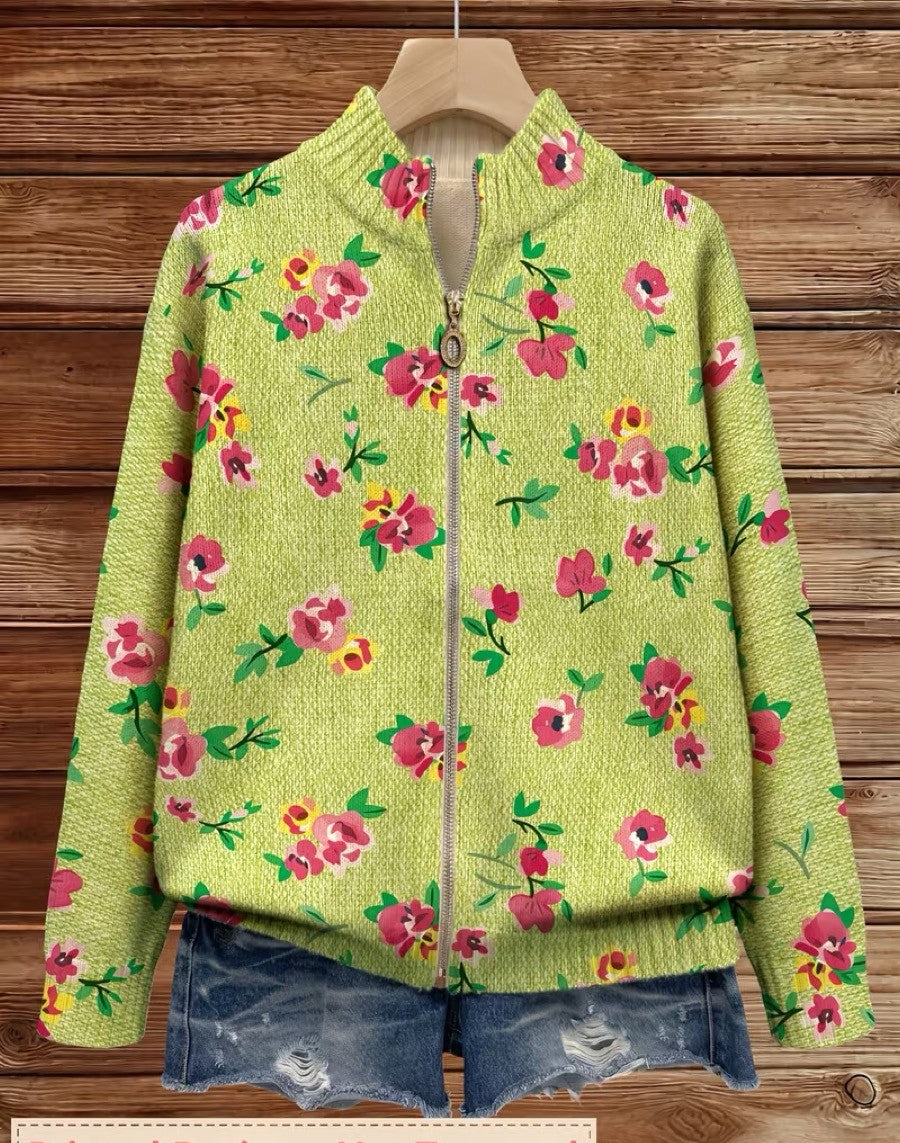 Constance | Cardigan con Zip Floreale Rosa e Lime