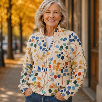 Imogene | Cardigan con Zip a Stampa Botanica