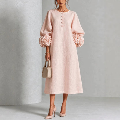 IVY | Abito Midi Floreale con Maniche a Canna di Rosa