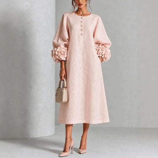 IVY | Abito Midi Floreale con Maniche a Canna di Rosa