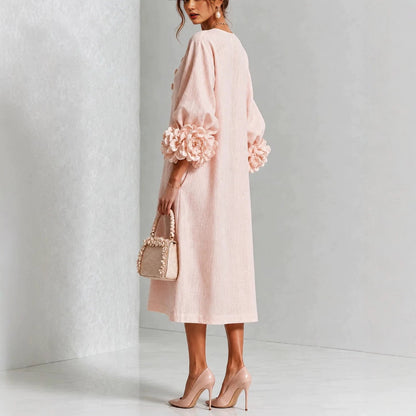 IVY | Abito Midi Floreale con Maniche a Canna di Rosa
