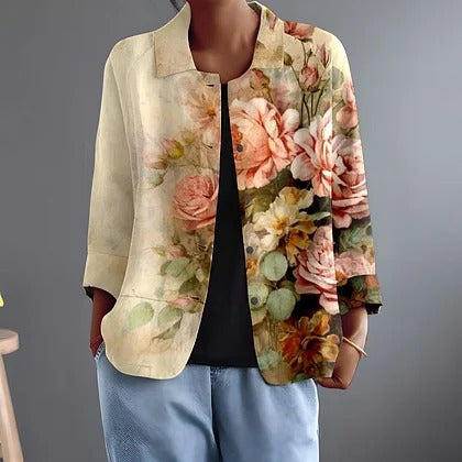Faustina | Blusa Rose Dipinte Albicocca e Salvia
