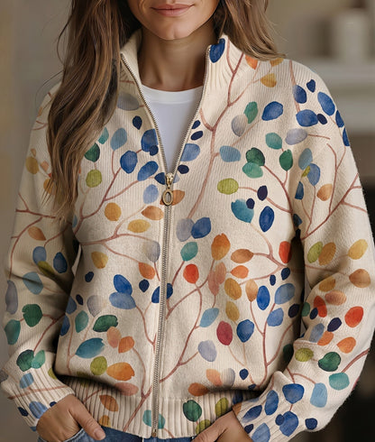 Imogene | Cardigan con Zip a Stampa Botanica