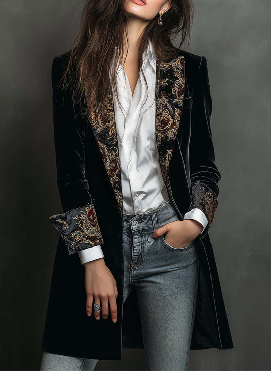 Clarissa | Blazer Lungo con Revers in Broccato