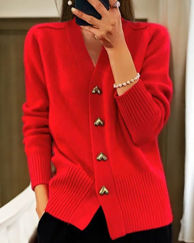 Michaela | Cardigan a V con Bottoni a Cuore