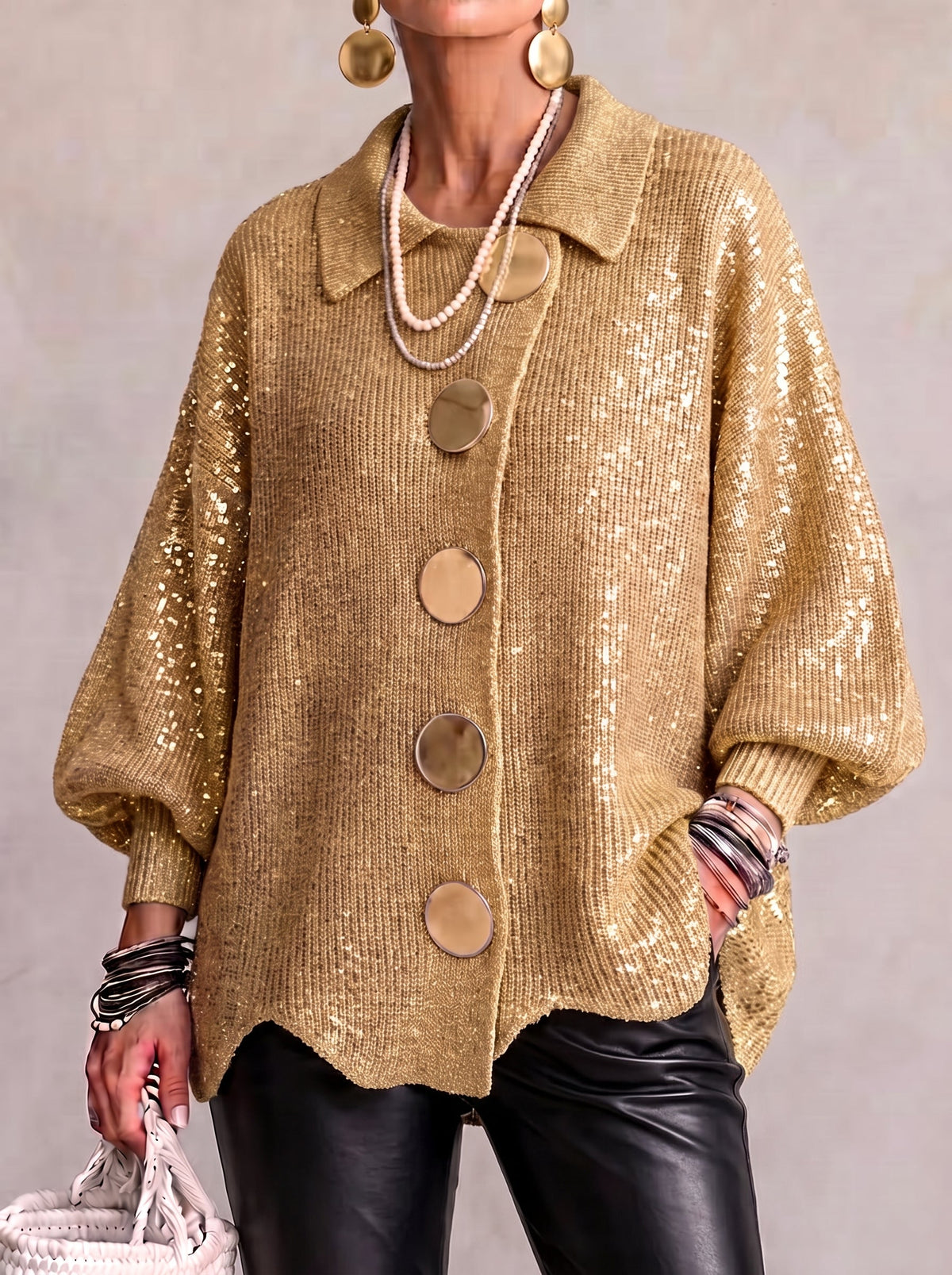 Isadora | Cardigan Oversize con Collo e Grandi Bottoni in Metallo