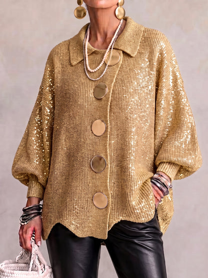 Isadora | Cardigan Oversize con Collo e Grandi Bottoni in Metallo