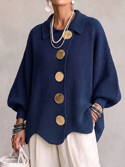 Isadora | Cardigan Oversize con Collo e Grandi Bottoni in Metallo