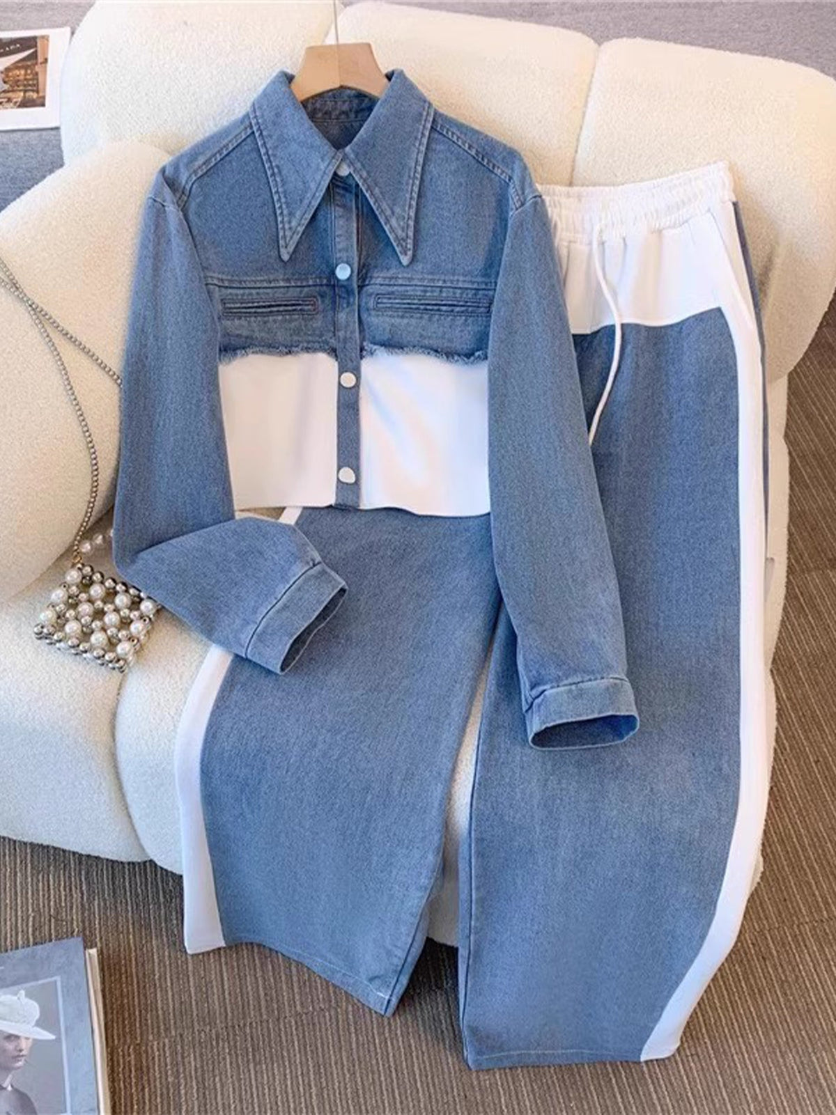 Holbrook | Giacca Cropped a Blocchi di Colore e Set di Pantaloni a Gamba Larga