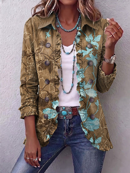 Sundara | Giacca Boho con Volant a Stampa Floreale Vintage Sfumata